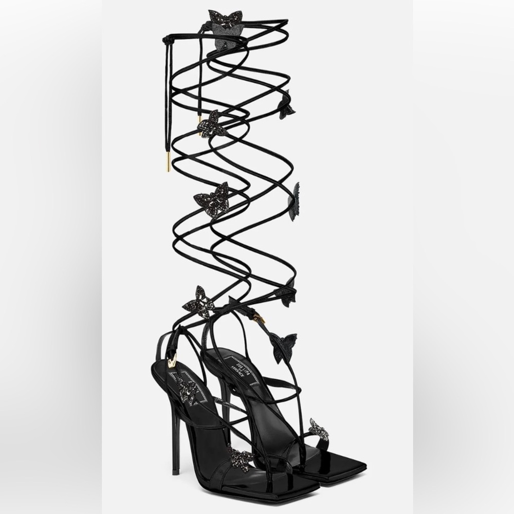 Versace X Dua Lipa butterfly lace up heels